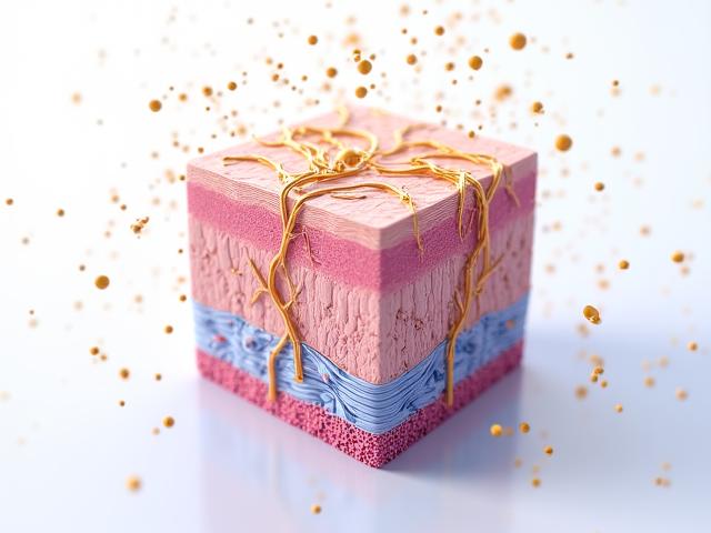 Microscopic visualization of healthy skin layers and dense collagen fibers