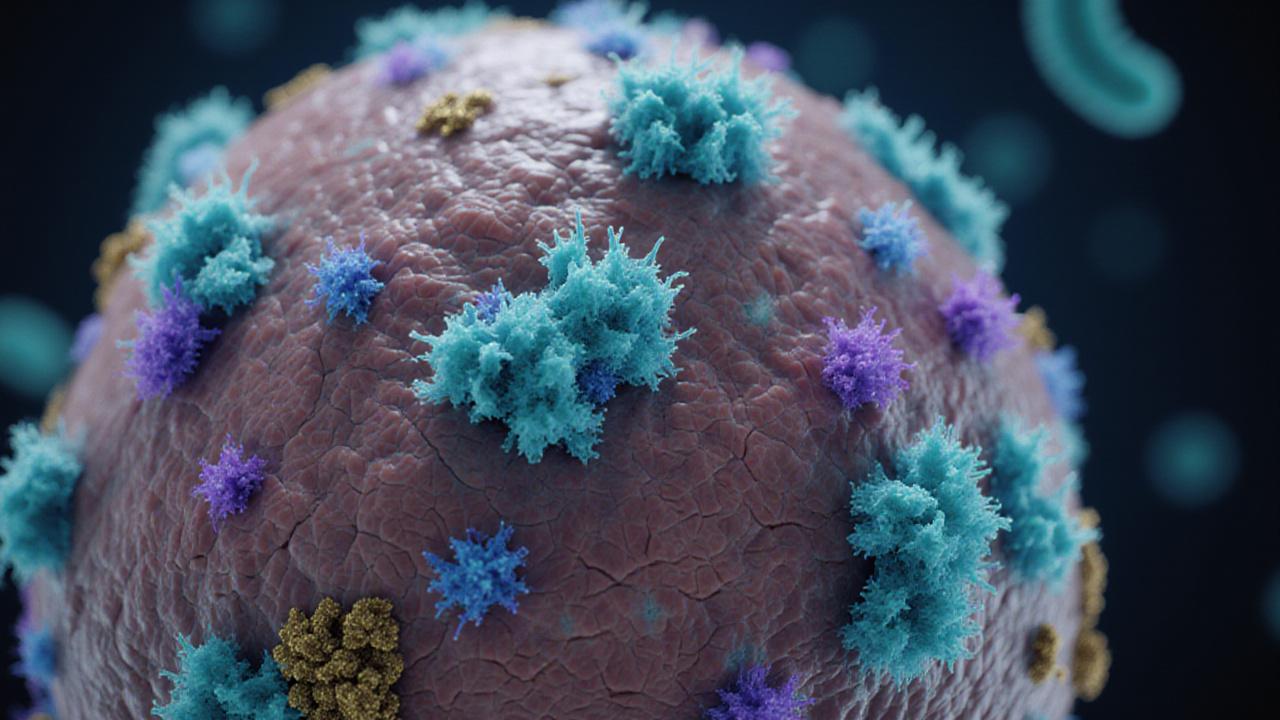 Abstract 3D representation of a healthy skin microbiome ecosystem with probiotic particles